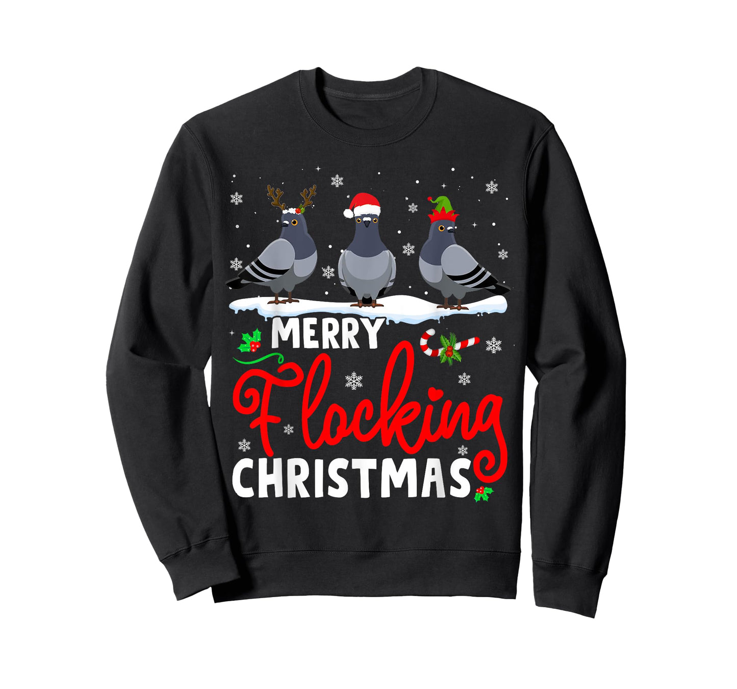 Merry Flocking Christmas Reindeer Santa ELF Pigeon Xmas T-Shirt