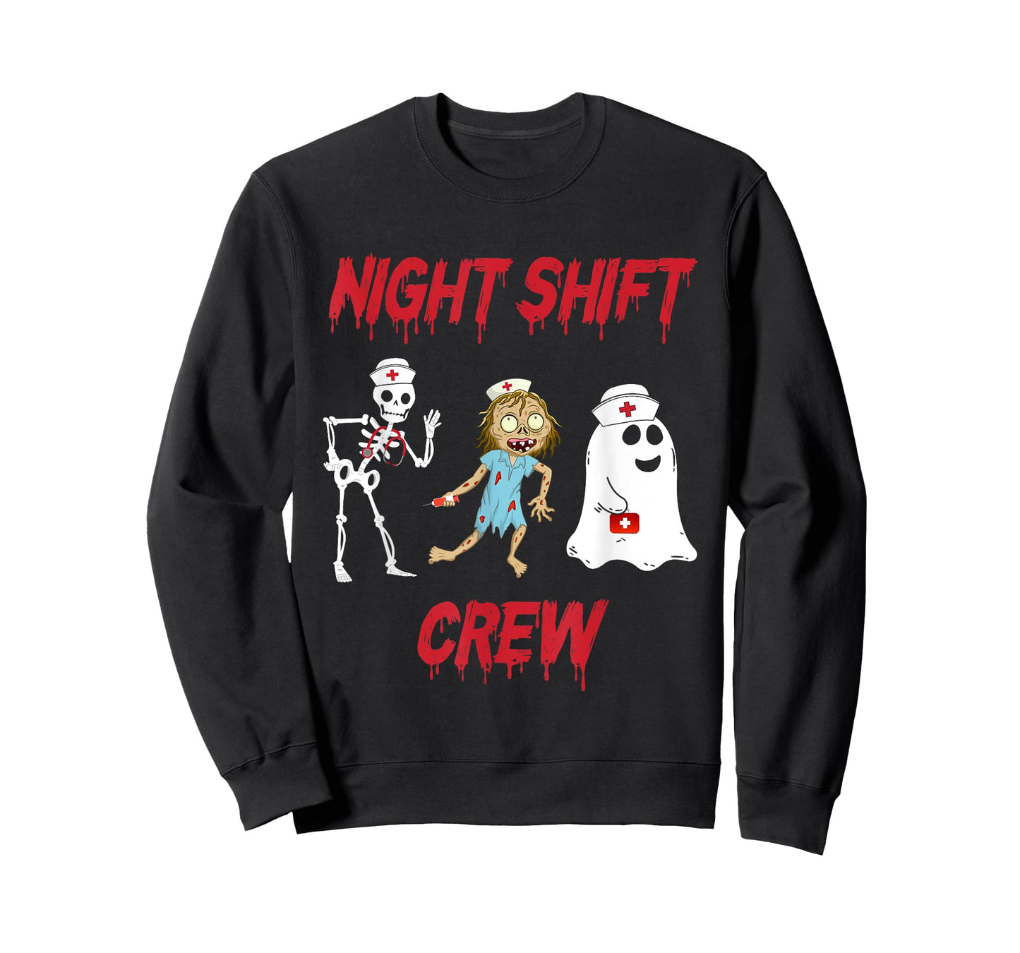 Nurse Night Shift Crew Ghost Skeleton Zombie Funny Halloween T-Shirt