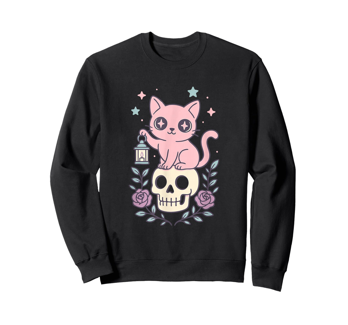 Kawaii Pastel Goth Cat Anime Inside Skull Lantern with Stars T-Shirt
