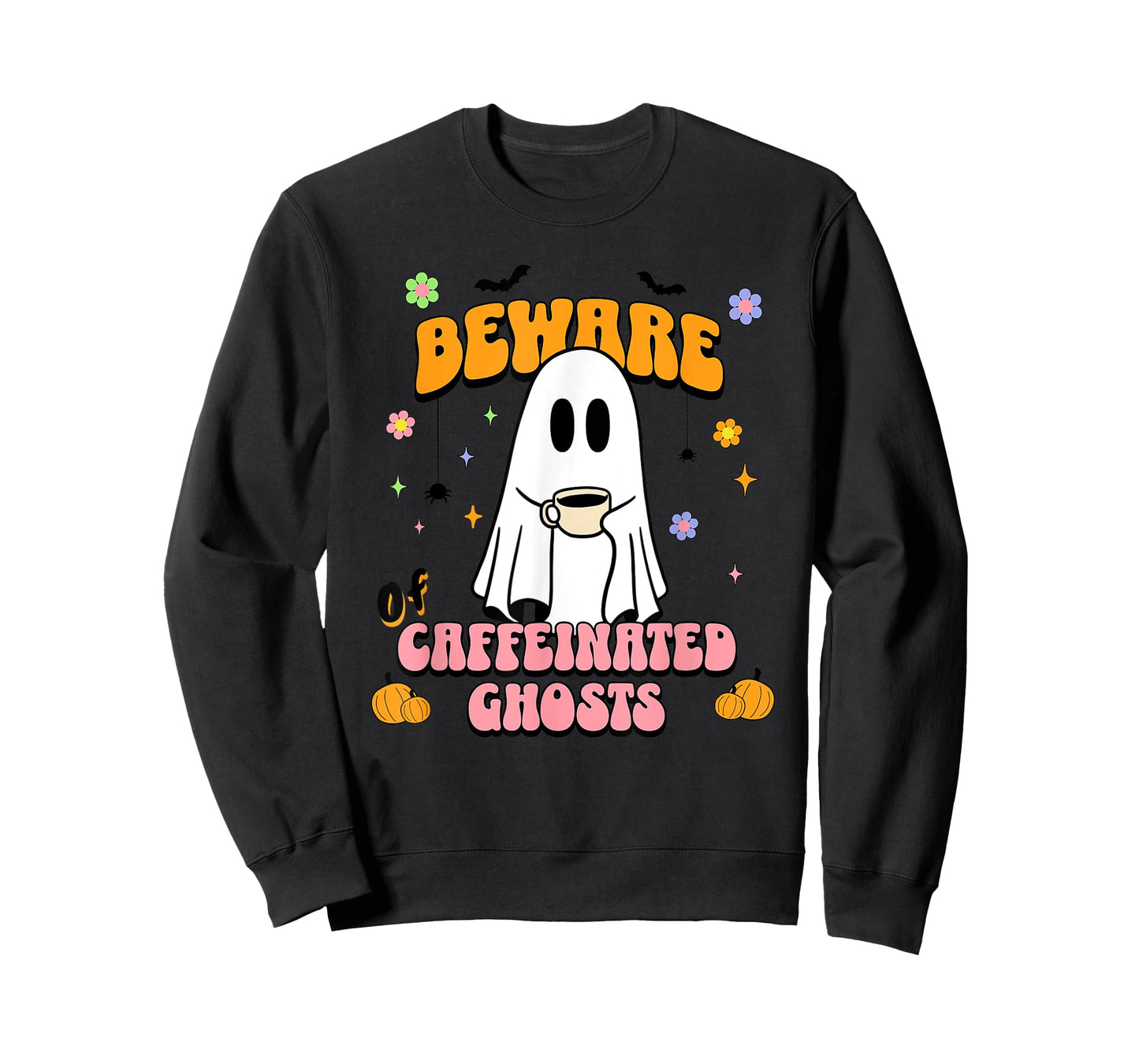 Cute Ghost Drinking Coffee Halloween Spooky Season Lover T-Shirt