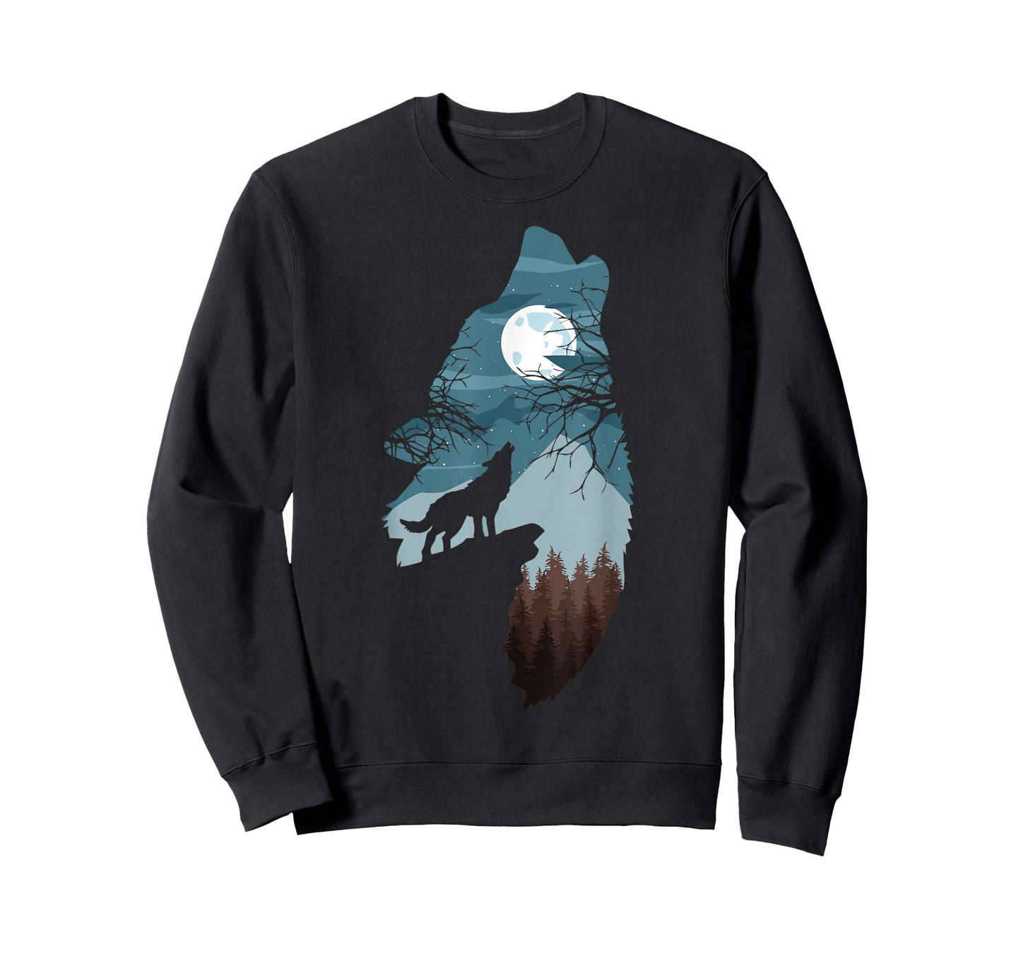 Forest with Full-Moon and Cliff Of Silhouette Howling Wolf T-Shirt