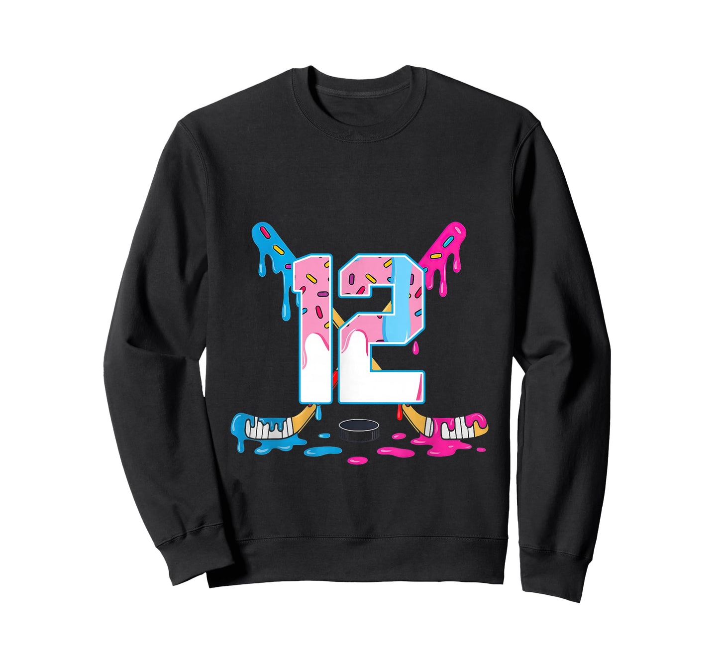 Hockey 12 Years Old Ice Cream Drip 12th Birthday Kids Gift T-Shirt