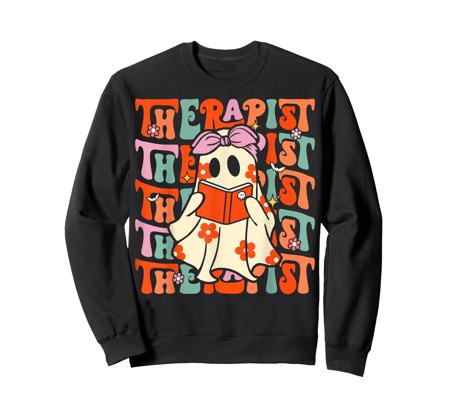 Therapist Groovy Halloween Retro Ghost Mental Health Therapy T-Shirt