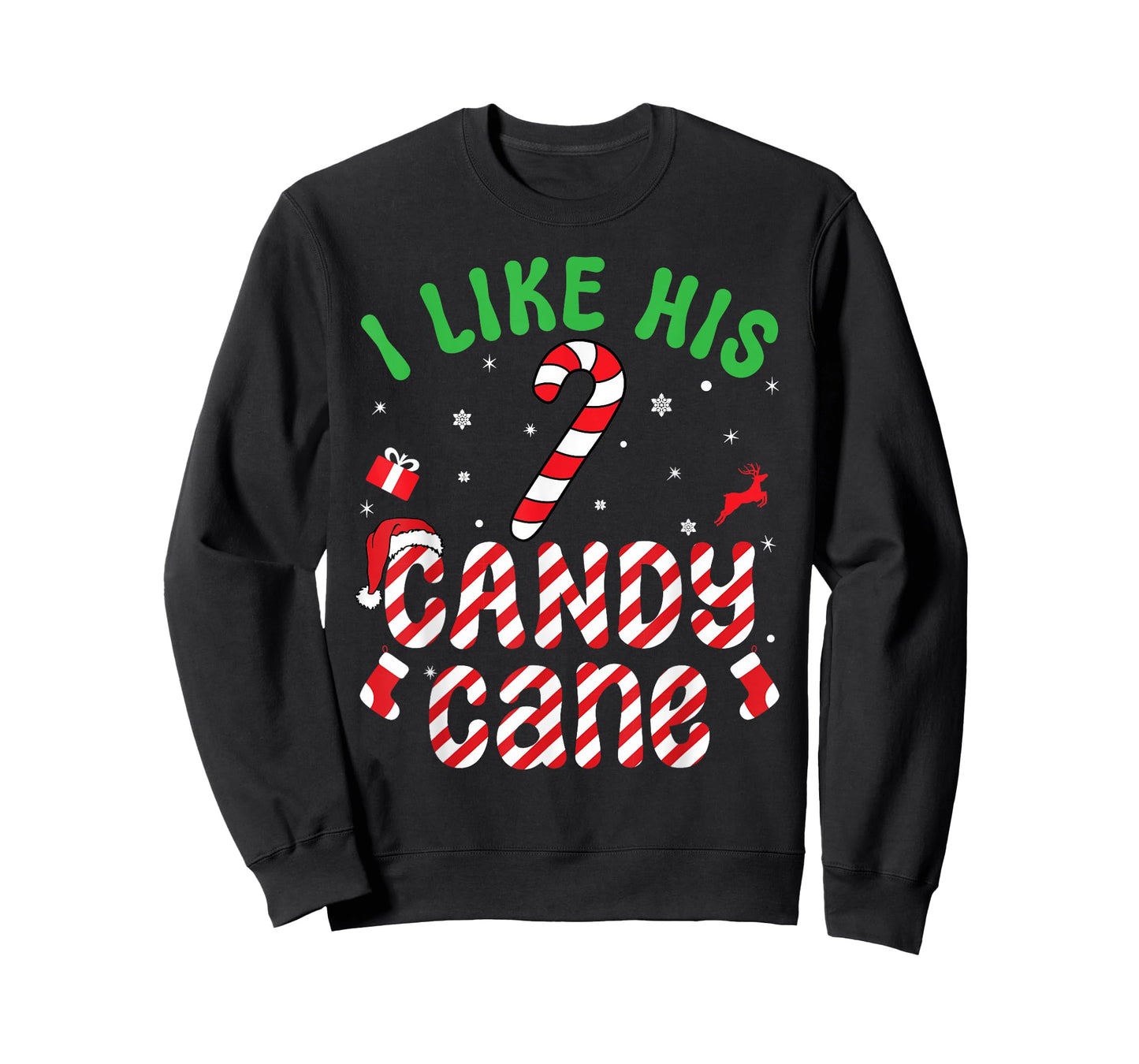 I Like His Candy Cane Funny Christmas Couples Matching T-Shirt