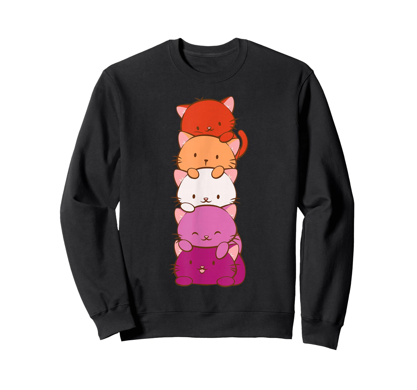 Orange Pink Lesbian Pride Flag Cute Kawaii Cat T-Shirt