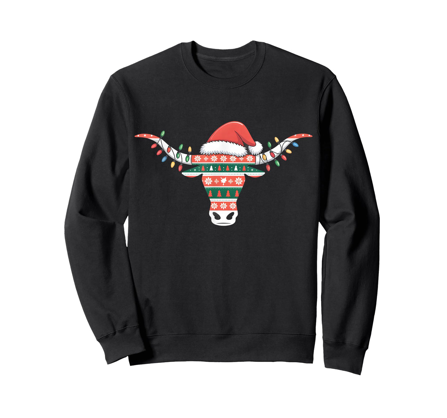 White Longhorn Ugly Christmas Sweater Santa hat Horn Antlers T-Shirt