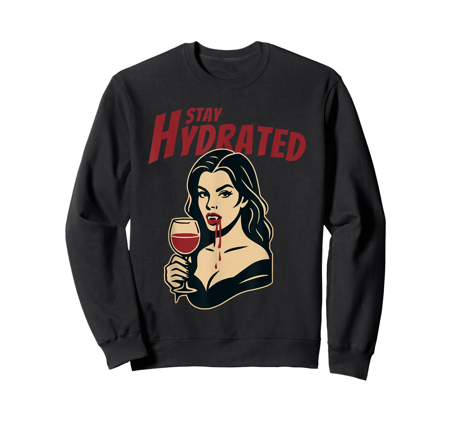 Retro Vampire Pin-Up Stay Hydrated Gothic Humor Wine Glass T-Shirt