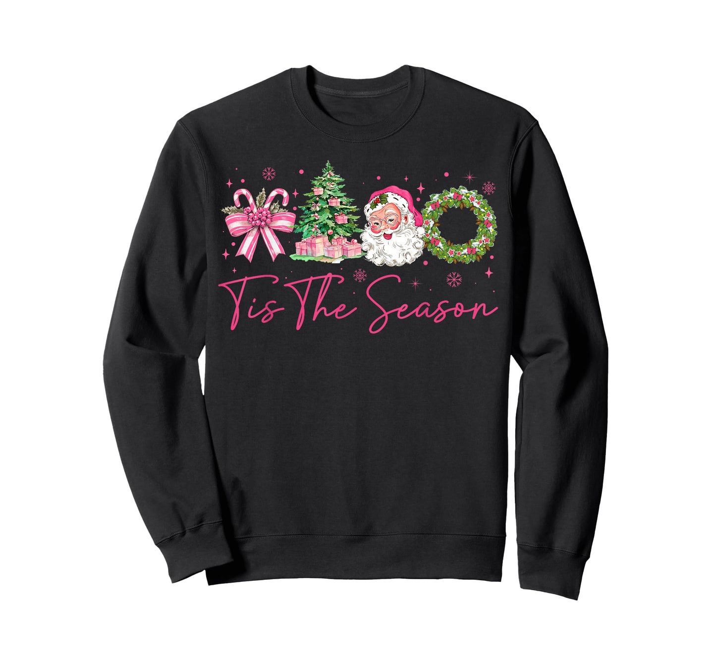 Tis The Season Pink Santa Christmas Coquette Bow Women T-Shirt