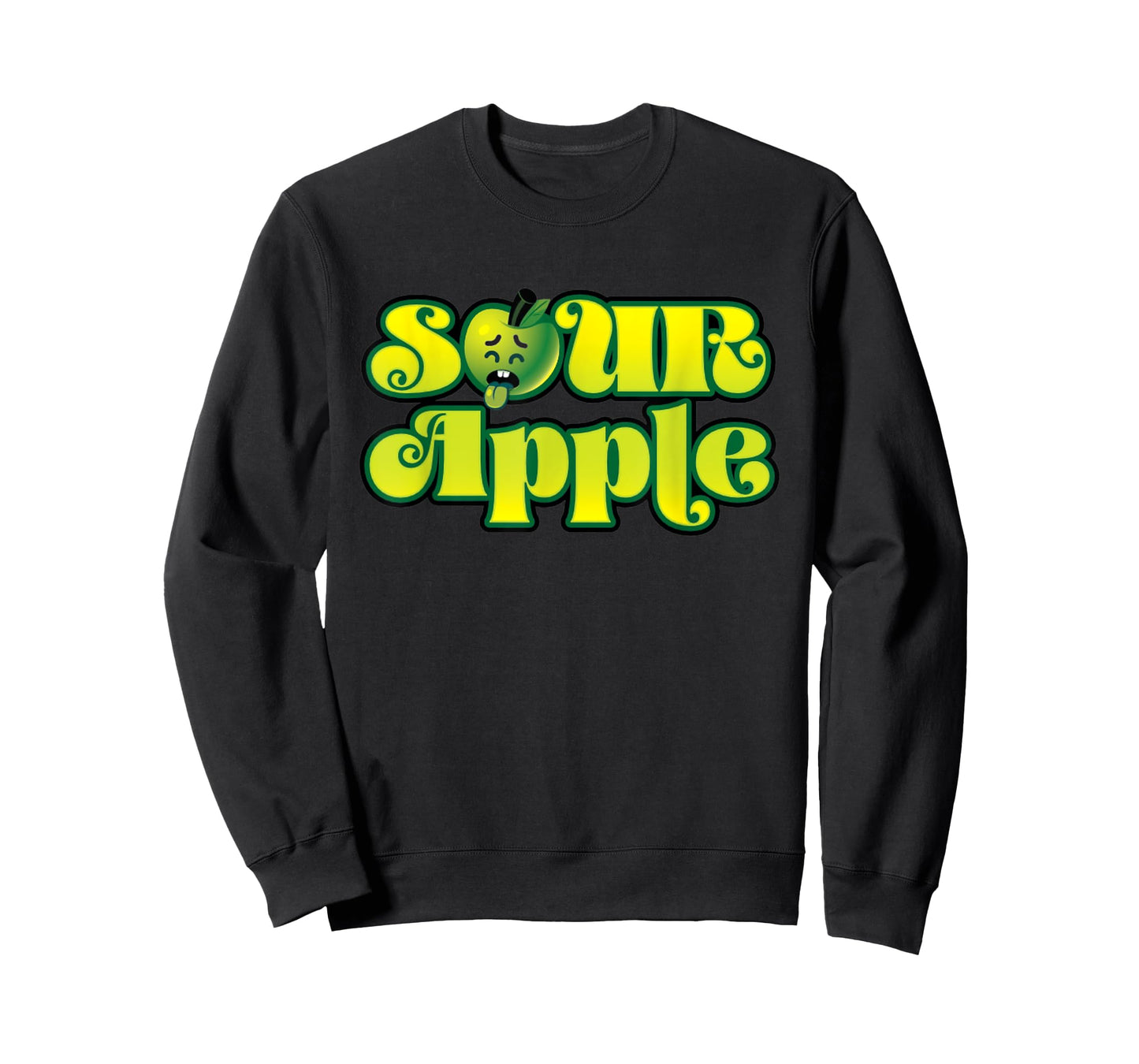 Sour Apple Cartoon Face Funny Retro Design T-Shirt