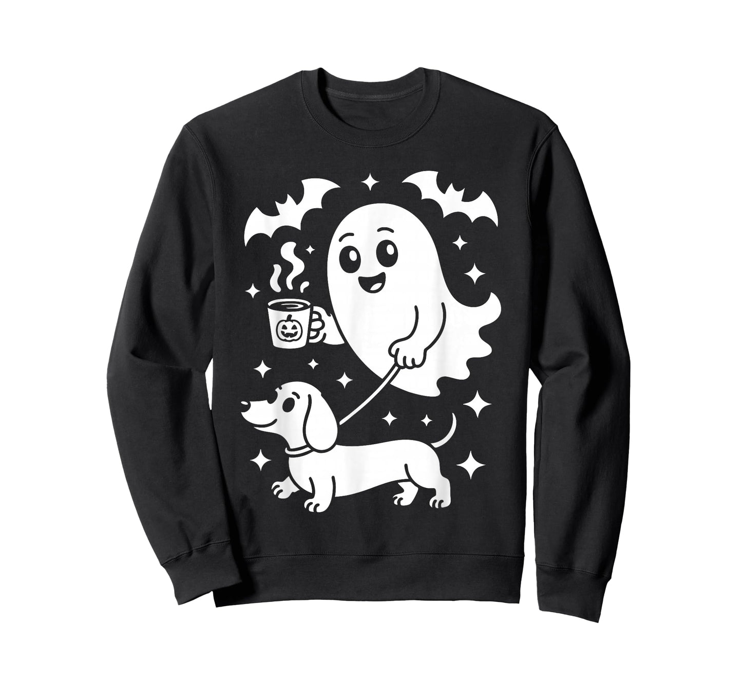 Cute Ghost Walking Dog Dachshund Coffee Halloween Costume T-Shirt