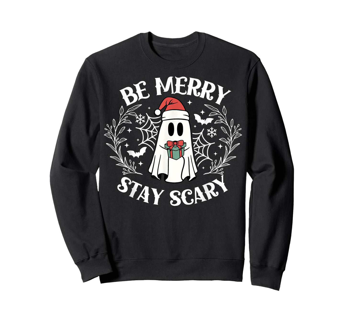 Be Merry Stay Scary Ghost Funny Halloween Christmas T-Shirt