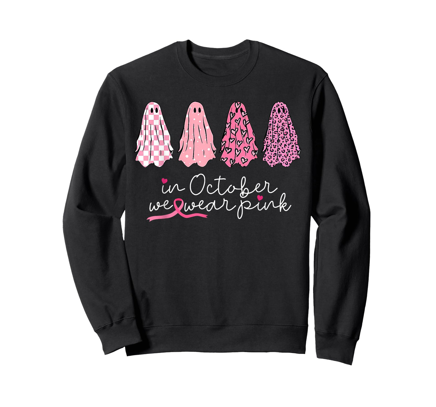 in October We Wear Pink Ghosts Halloween Breast Cancer T-Shirt