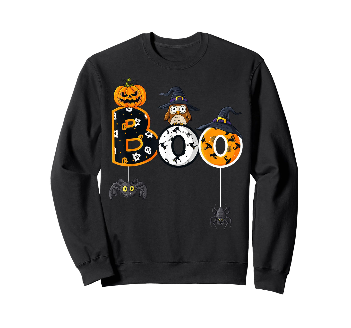 Halloween Boo Owl With Witch Hat Spiders Boys Girls Kids T-Shirt