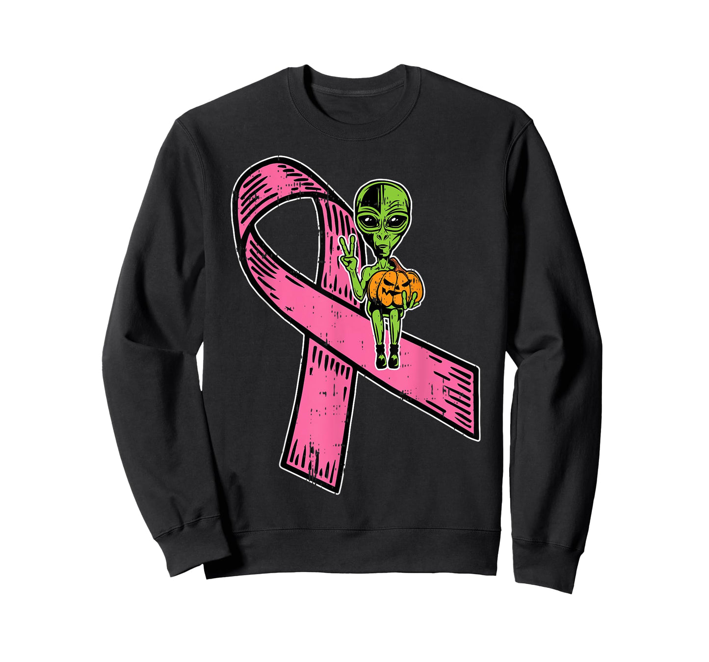 Pink Ribbon Alien Pumpkin Cool Halloween Breast Cancer Gifts T-Shirt