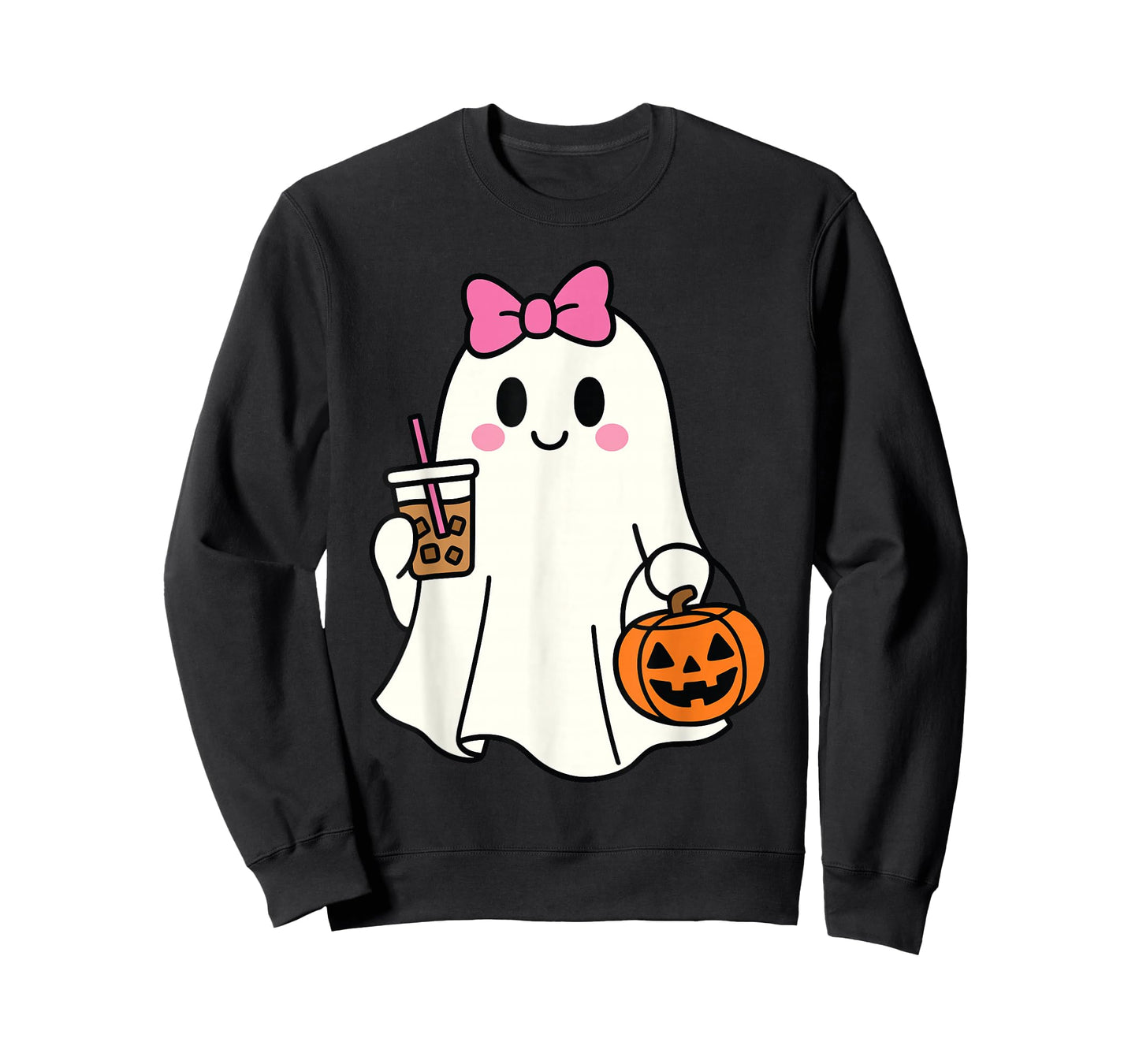 Halloween Ghost Drinking Coffee iced Coffee Costume Women T-Shirt