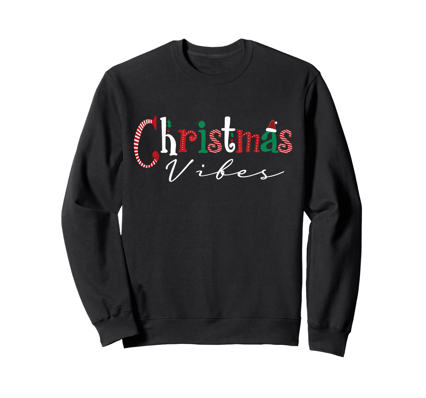 Christmas Vibes Santa Hat, Holly, Holiday Vibes Christmas T-Shirt
