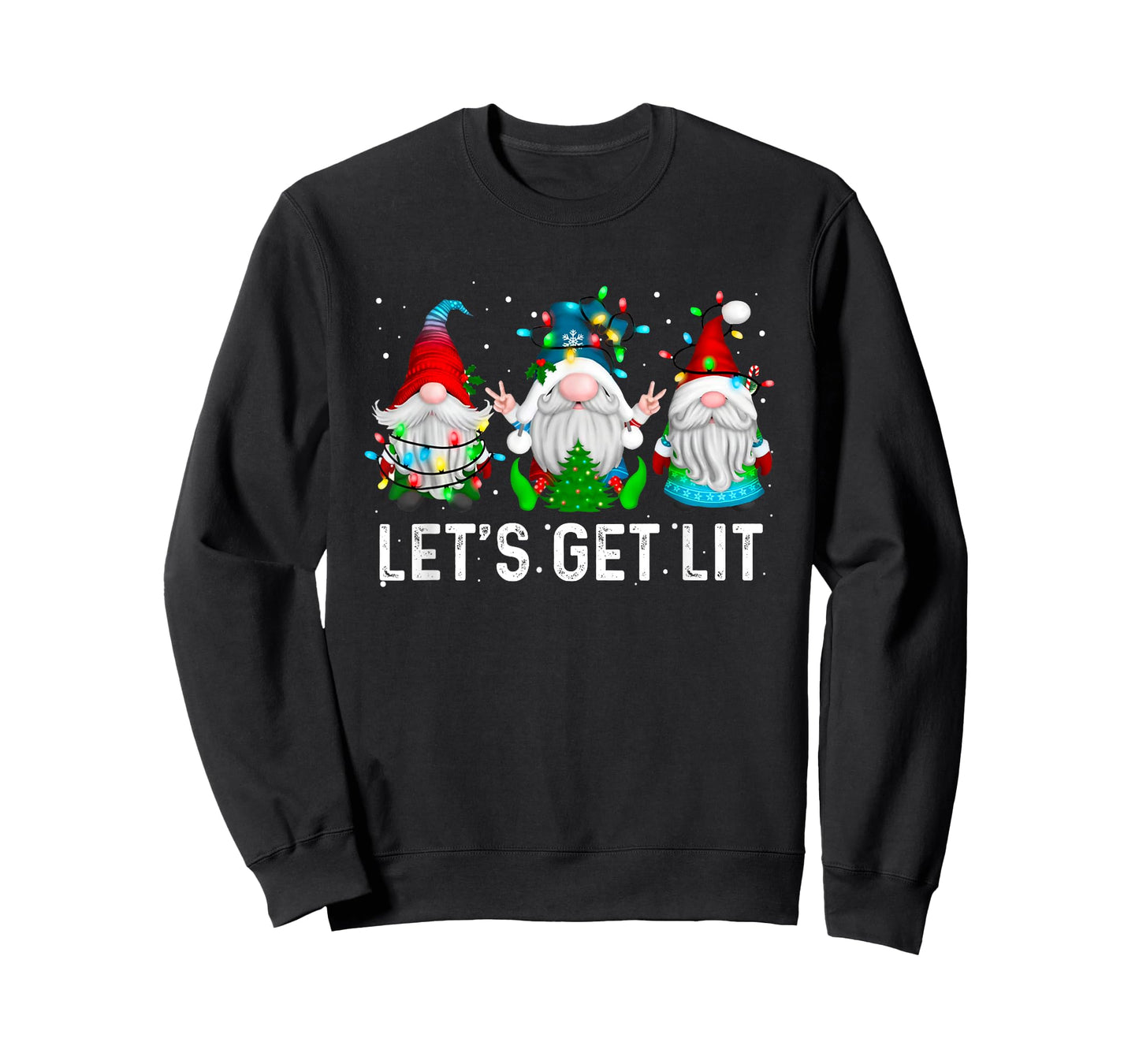 Let's Get Lit Funny Gnome Christmas Drinking Xmas Lights T-Shirt