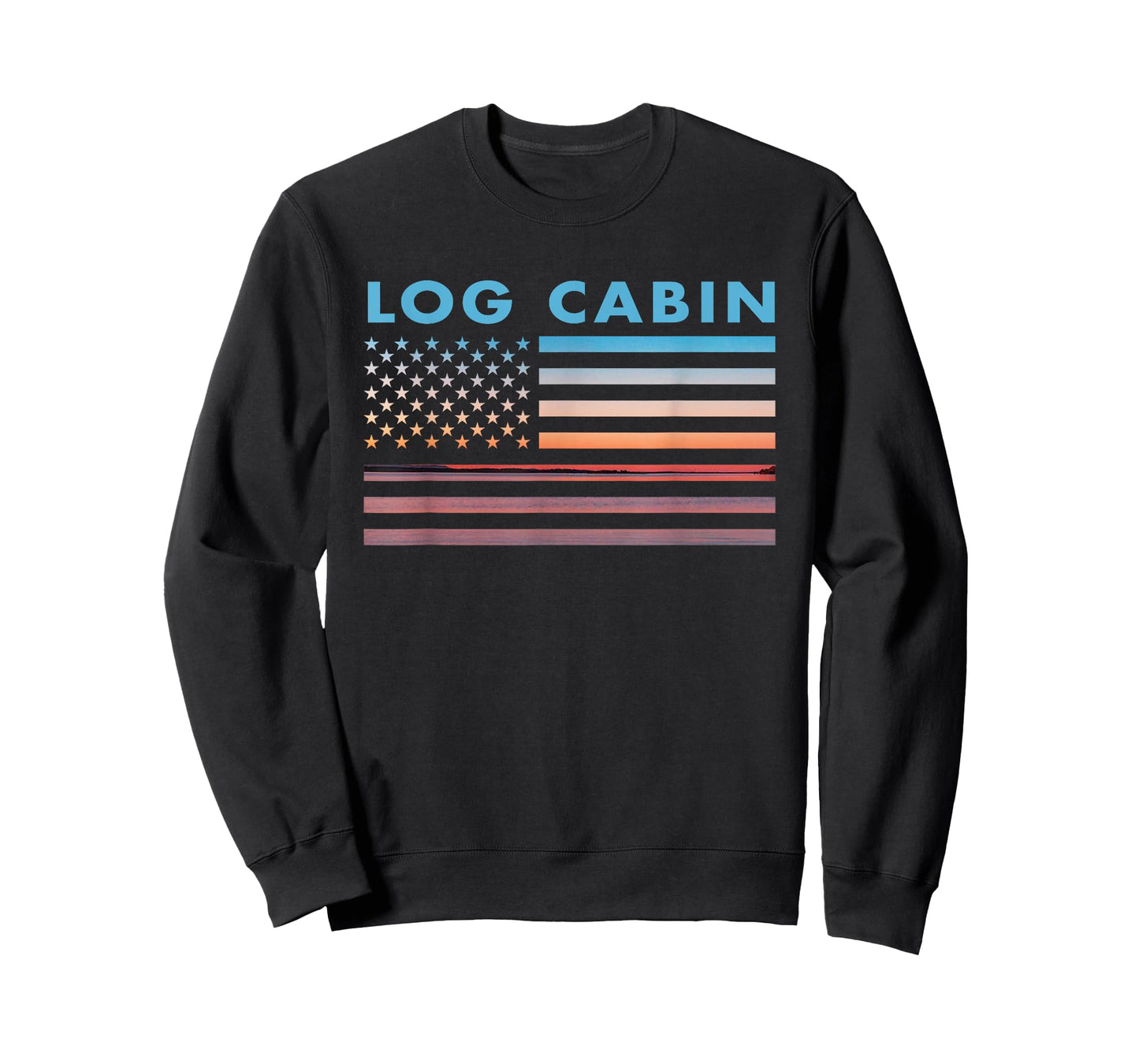 Vintage Sunset American Flag Log Cabin, Texas Women Men T-Shirt