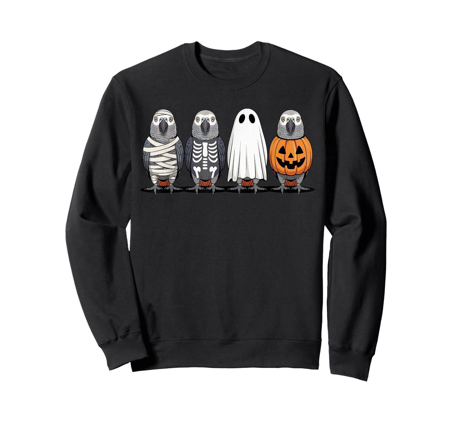 Spooky Ghost African Grey Parrot Pumpkin Halloween Skeleton T-Shirt