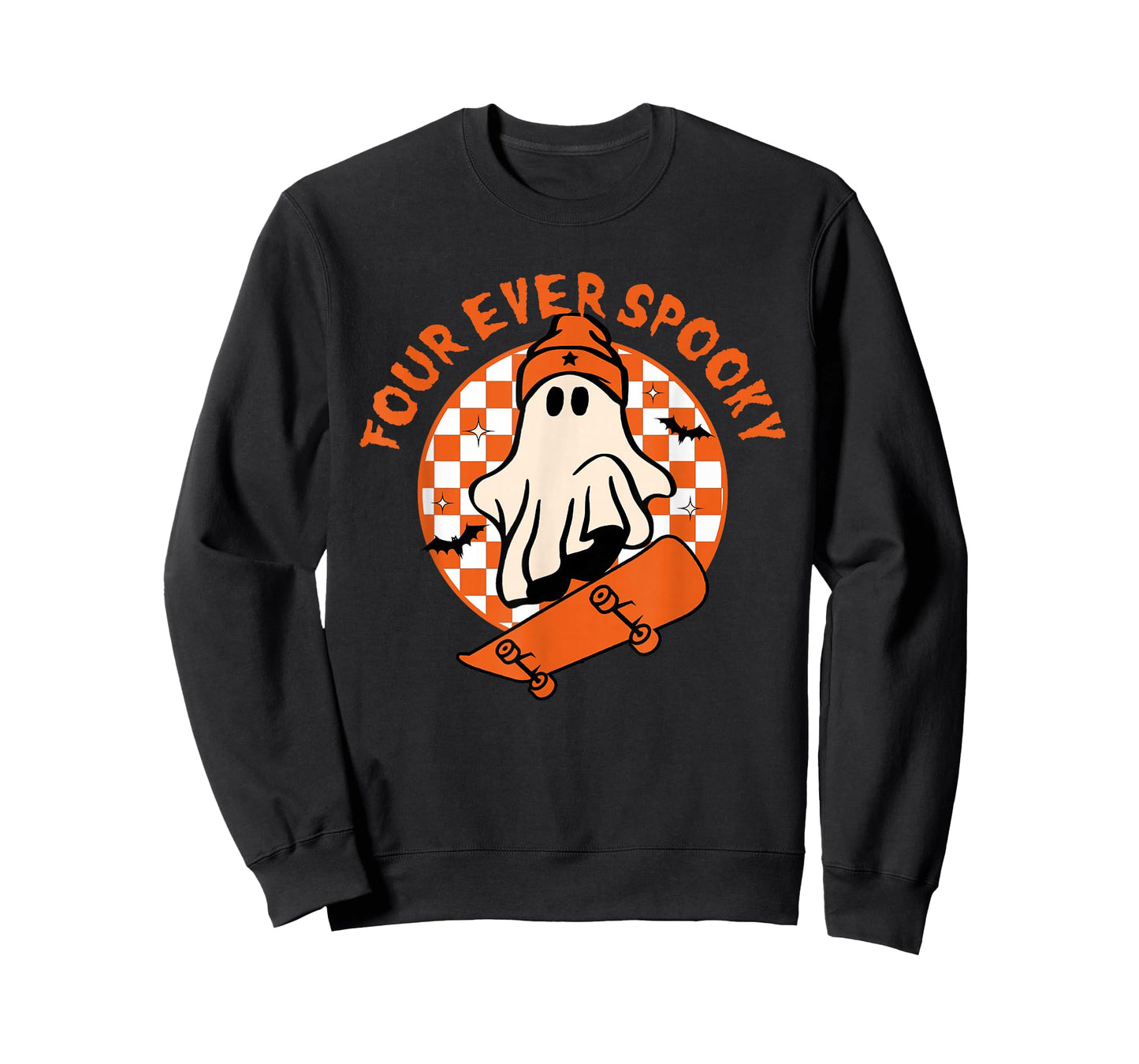 Four Ever Spooky 4th Birthday Halloween Skateboarding Ghost T-Shirt