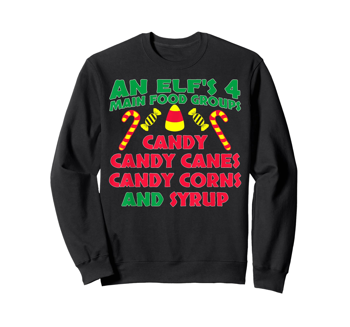 An Elf's 4 Main Food Groups Funny Cute Christmas T-Shirt T-Shirt