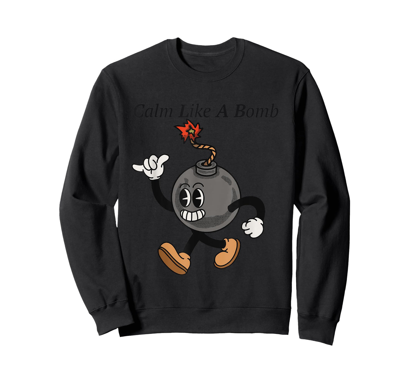 Laughing Revolution T-Shirts - Calm Like A Bomb - Funny Rubber Hose Retro Cartoon T-Shirt