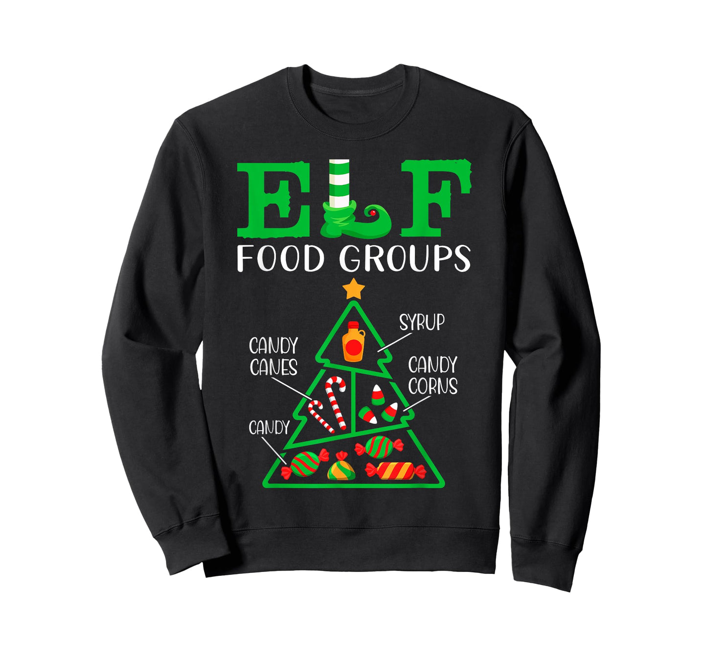 Candy - Candy Canes - Candy Corns - Syrup - ELF Food Groups T-Shirt