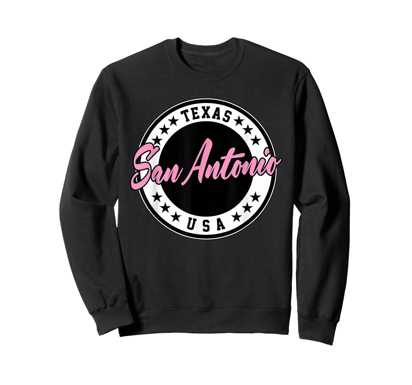 San Antonio Texas Script Circle Pink Text T-Shirt