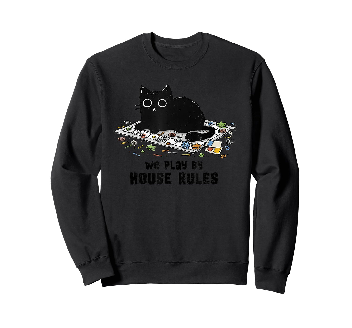 We Play By House Rules Board Games Black Cat T-Shirt
