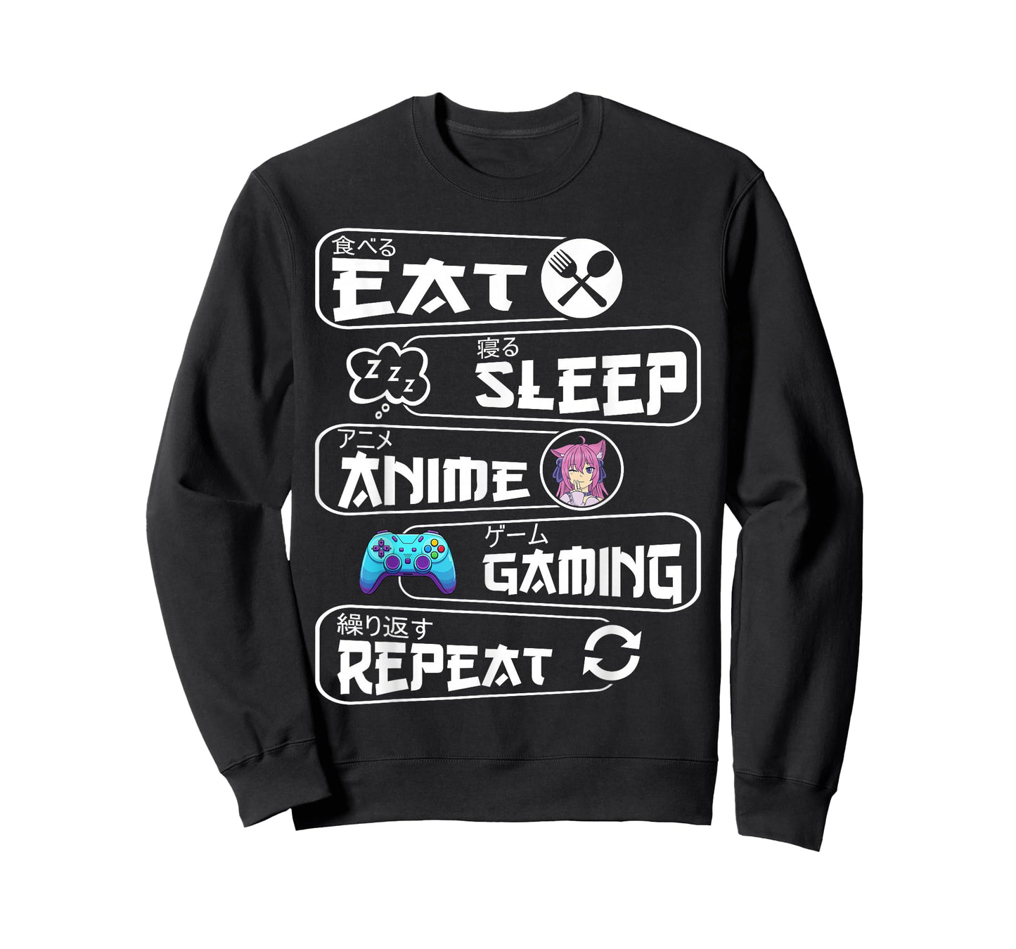 Eat Sleep Anime Gaming Shirt Repeat Kawaii Anime Gamer T-Shirt