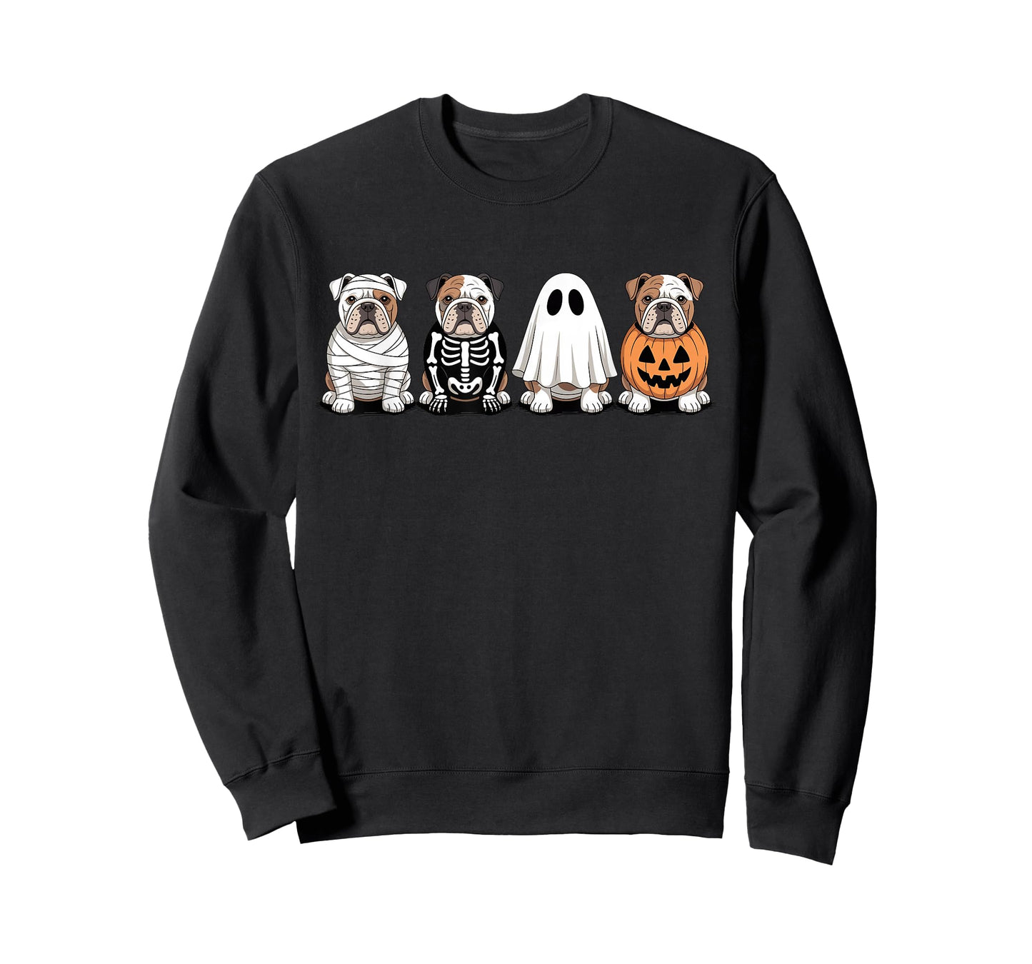 Spooky Ghost English Bulldog Pumpkin Halloween Dog Skeleton T-Shirt