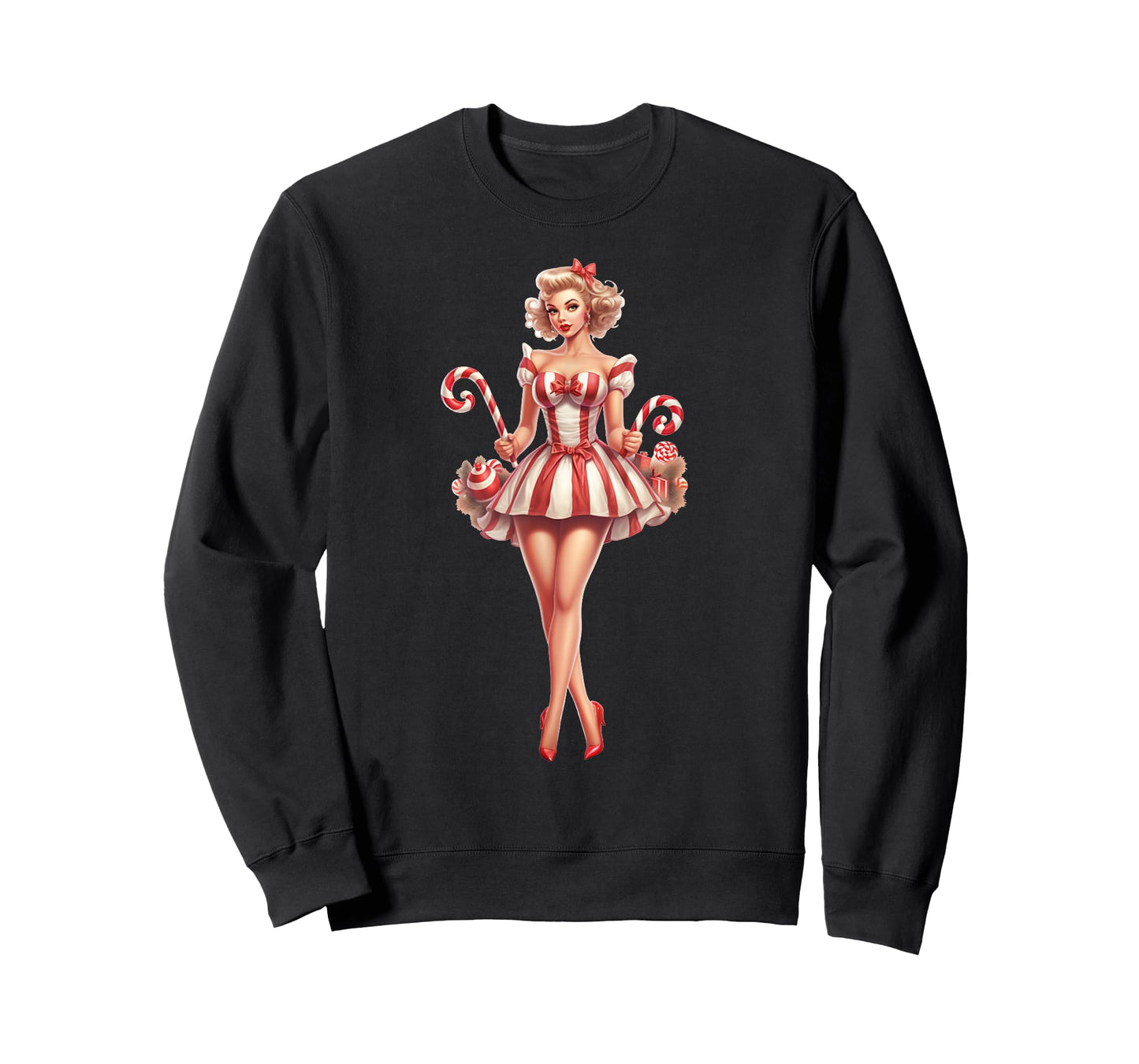 Christmas Pinup Girl With Christmas Candy T-Shirt