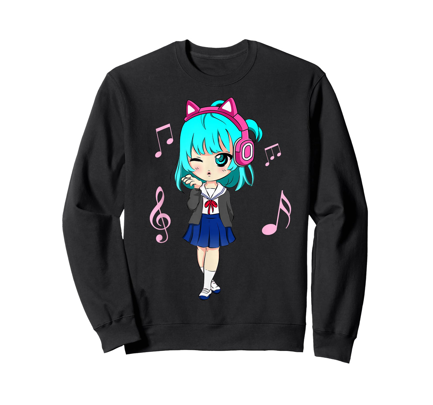 Funny Anime and Music Girl for Teen Chibi Graphic Anime Girl T-Shirt Small