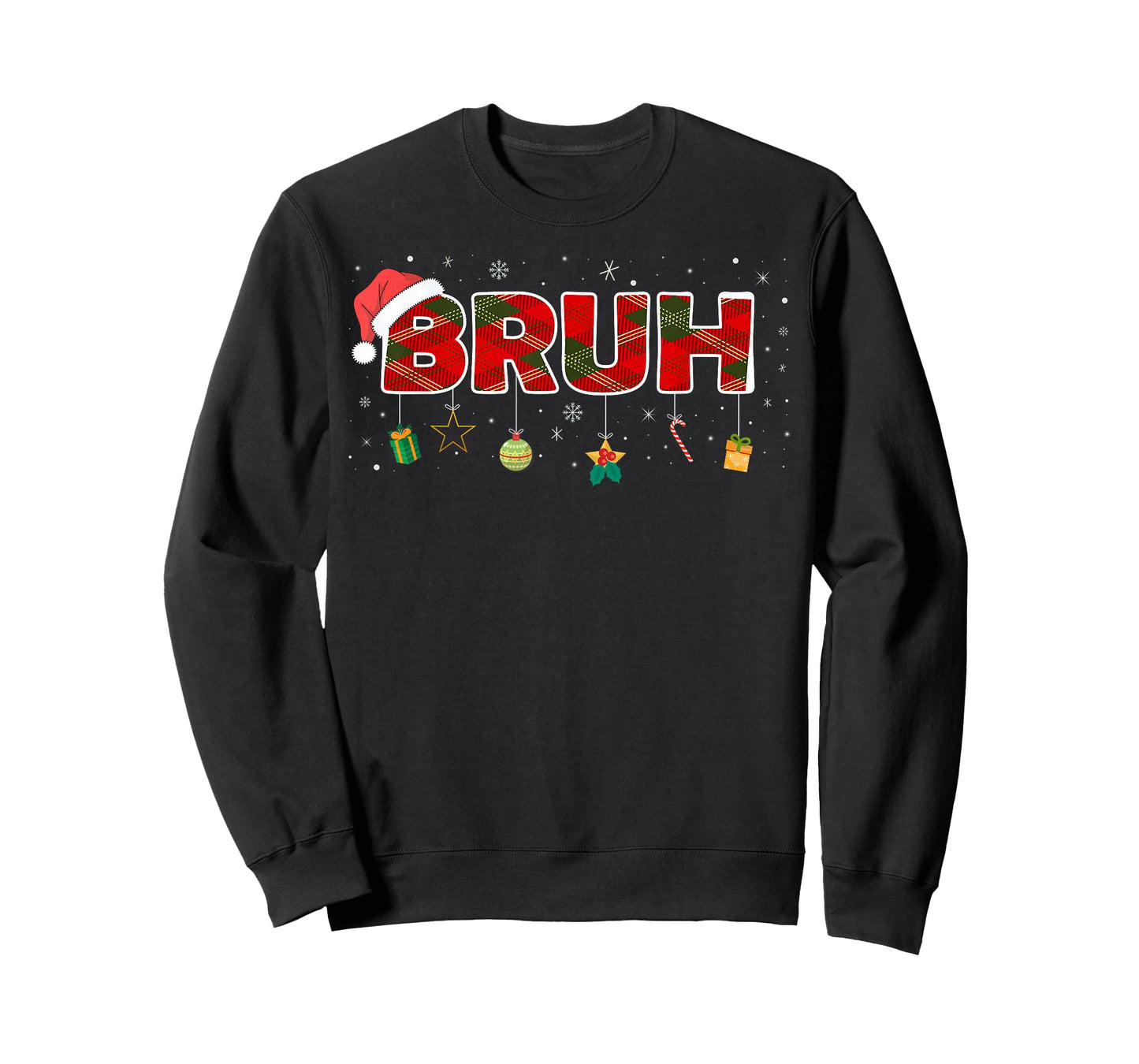 Bruh Funny Christmas Red Plaid Teens Boys Kids Xmas Pajamas T-Shirt