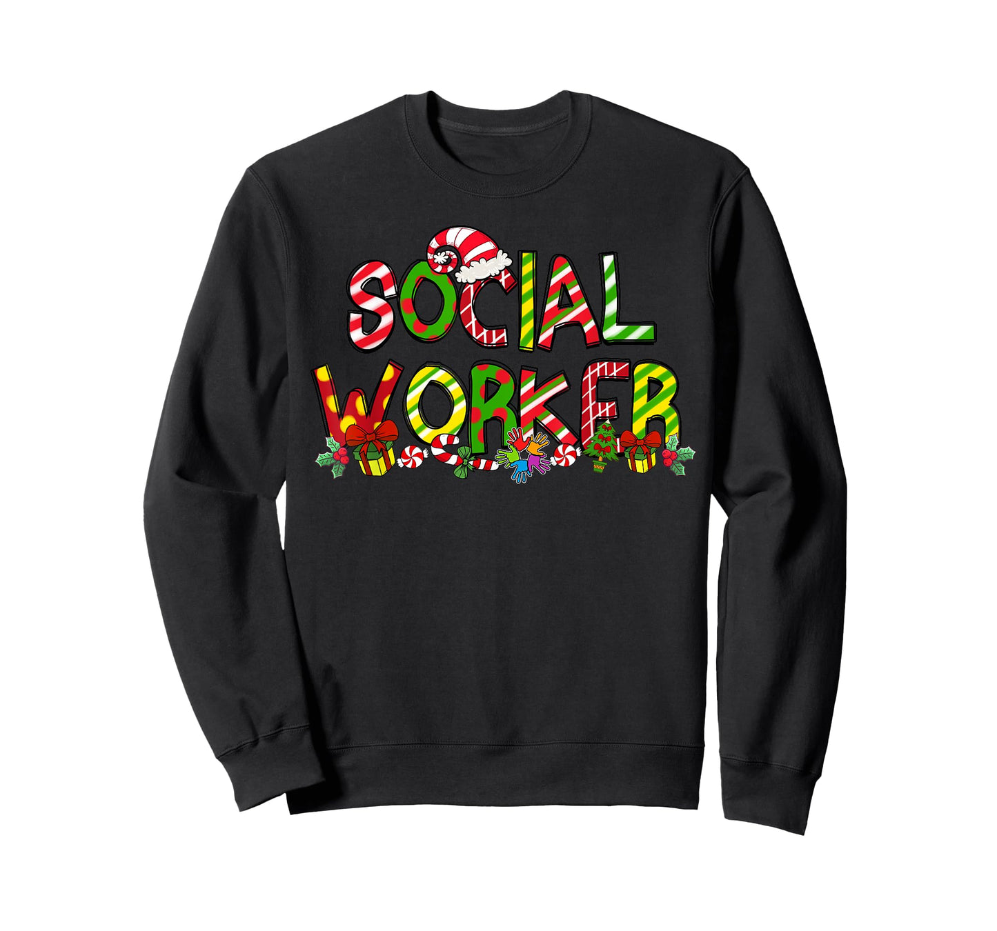 Social Worker Santa Hat Candy Cane Christmas Funny Xmas T-Shirt