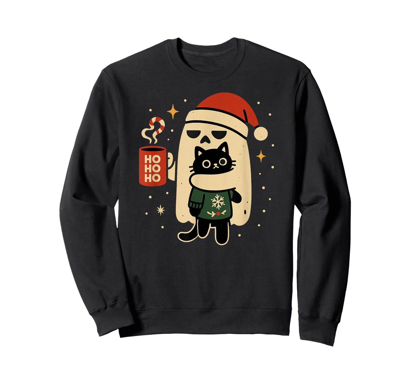 Gothic Christmas Cat and Ghost Festive Fun T-Shirt