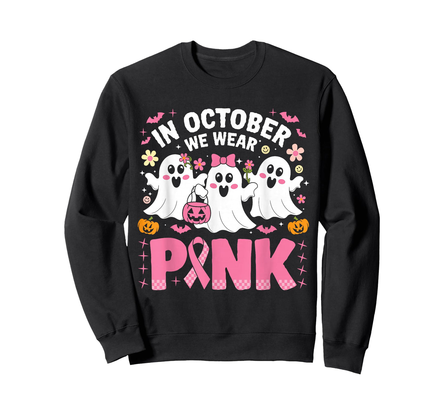 In October We Wear Pink Ghost Witch Breast Cancer Awareness T-Shirt
