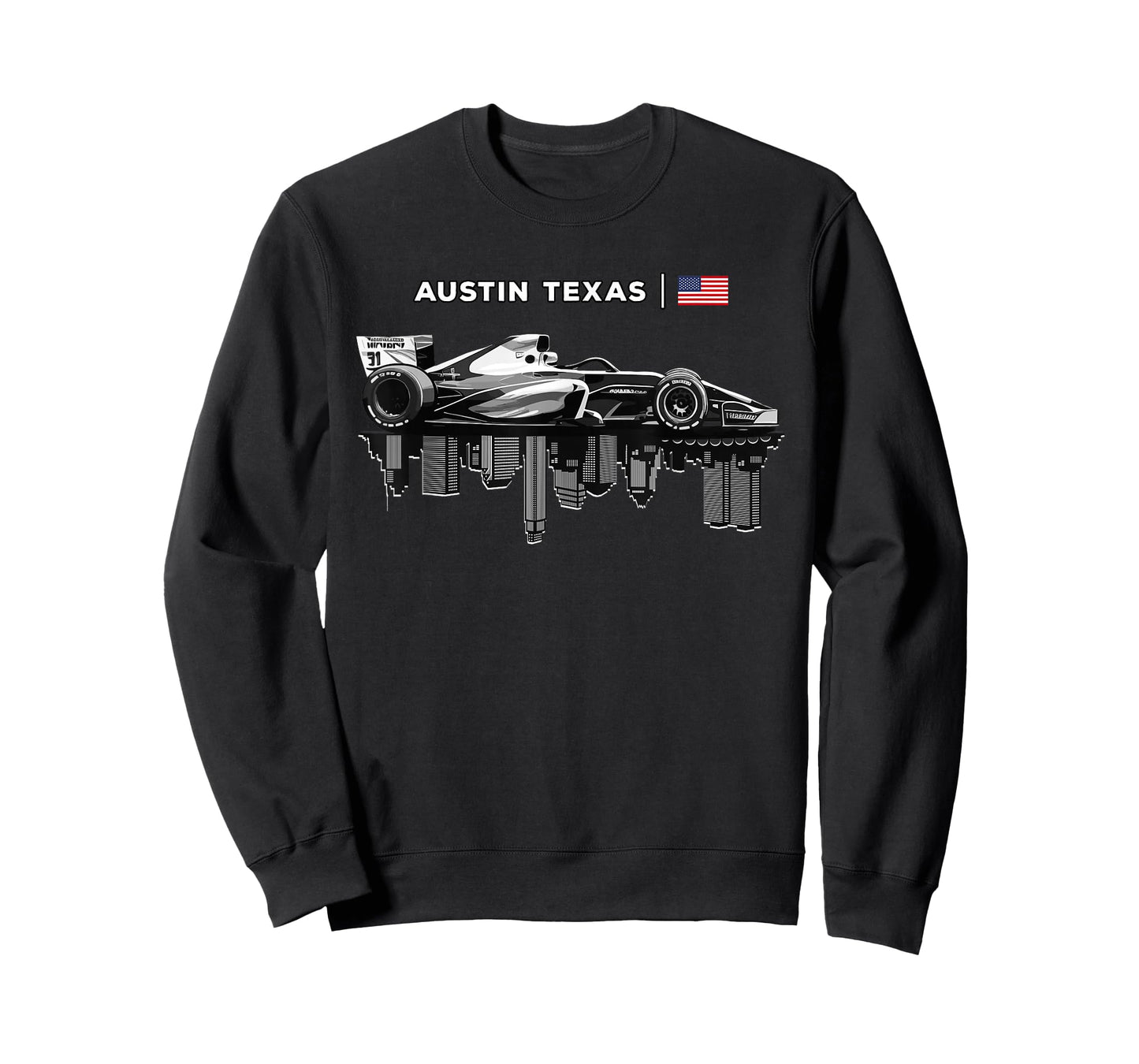 Austin Texas Racing Car Silhouette USA Flag T-Shirt