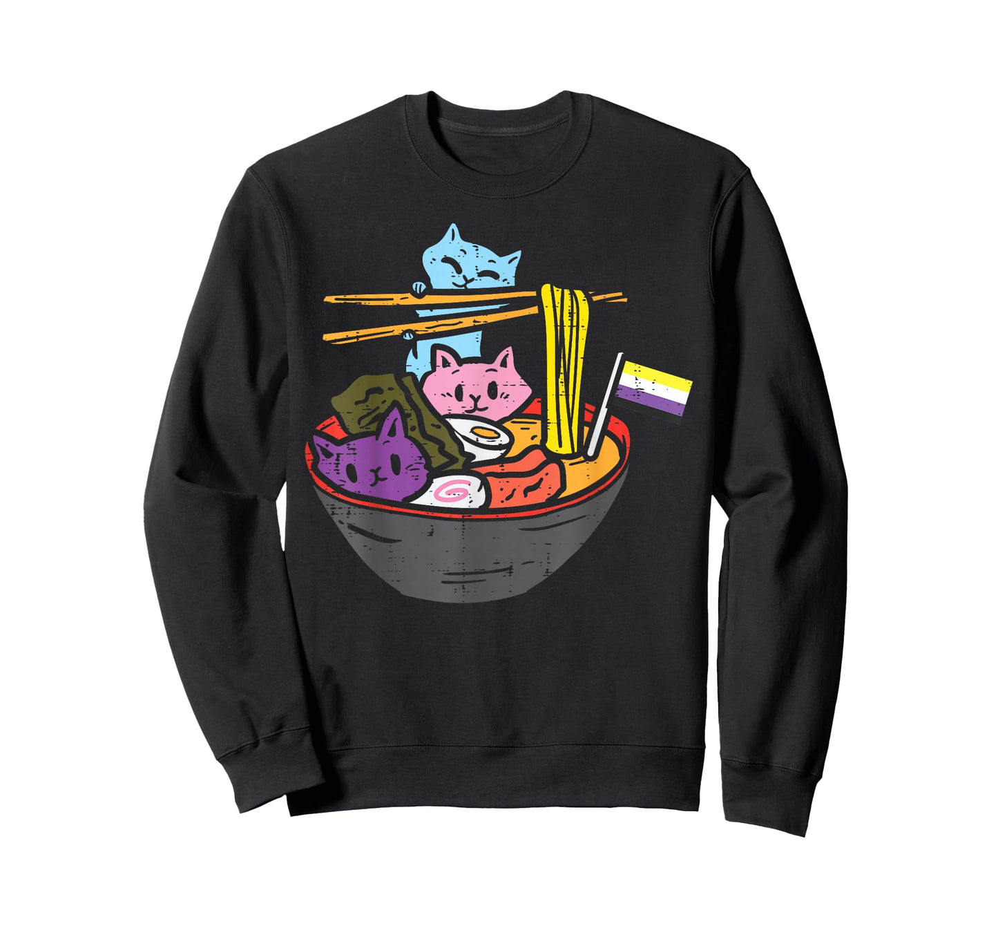 Non-Binary Flag Cats Ramen Anime NB Pride Month LGBTQ Ally T-Shirt