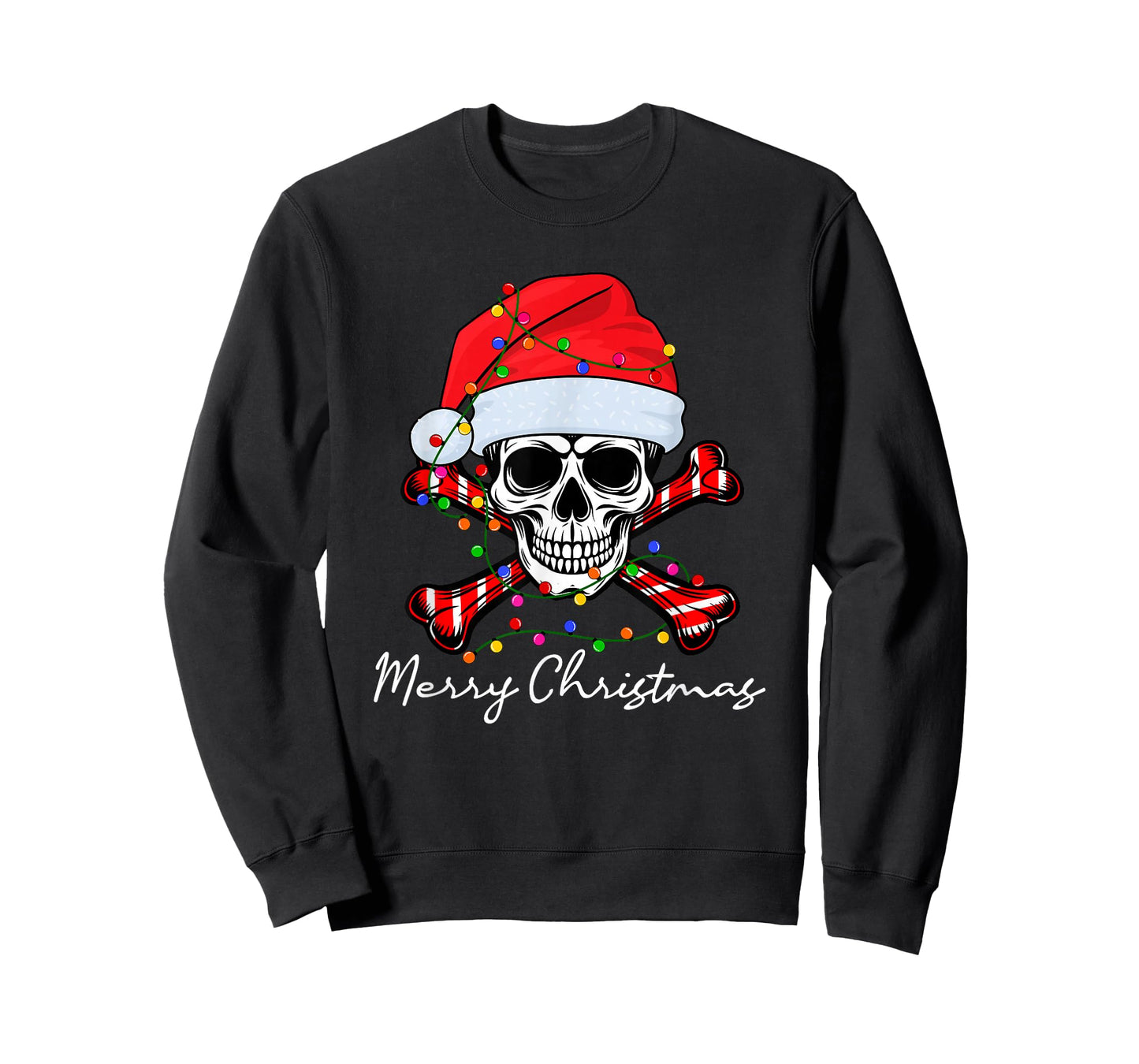 Funny Skull Skeleton Santa Hat Christmas Lights Men Women T-Shirt