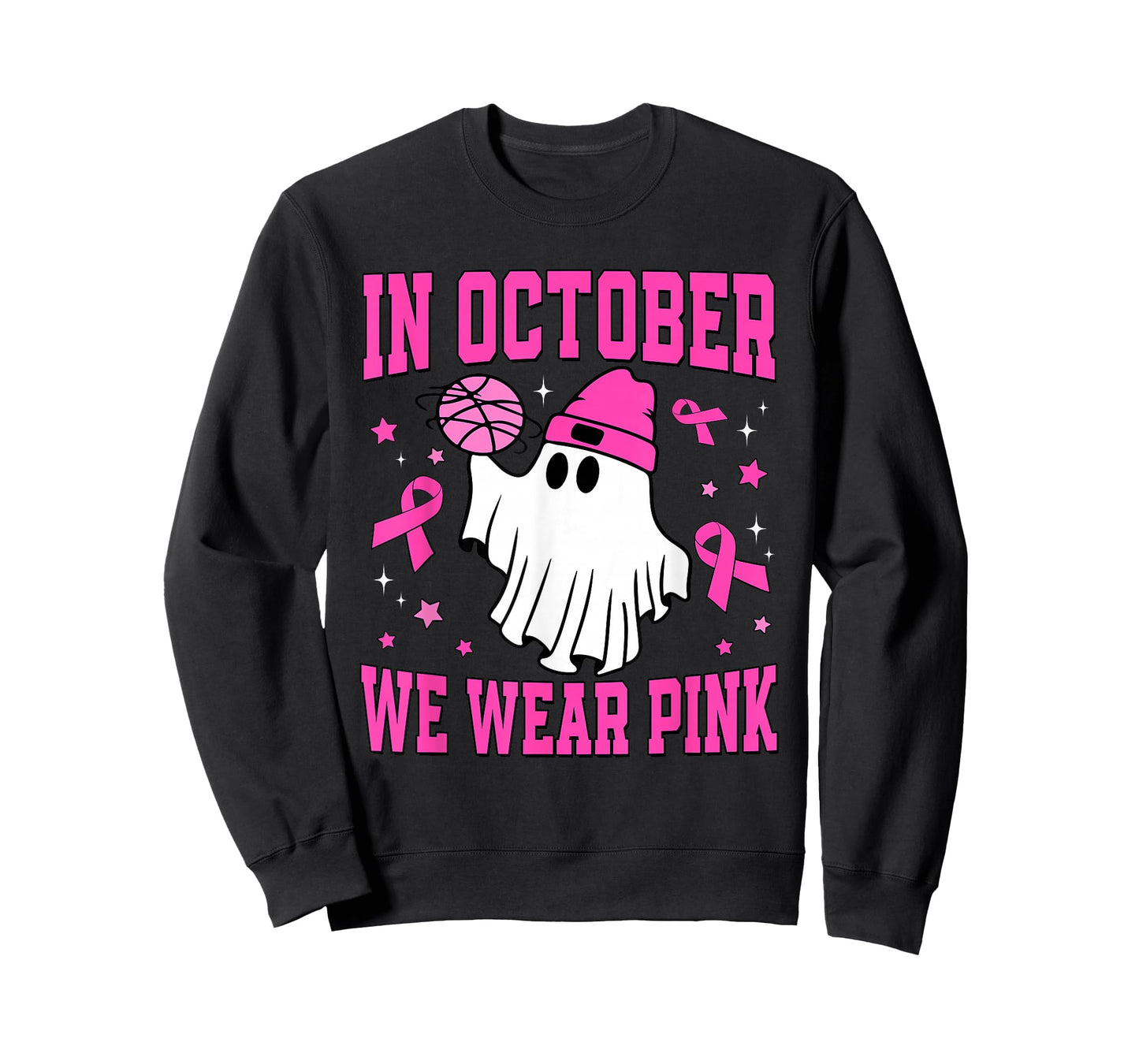In October We Wear Pink Ghost Basketball Breast Cancer T-Shirt