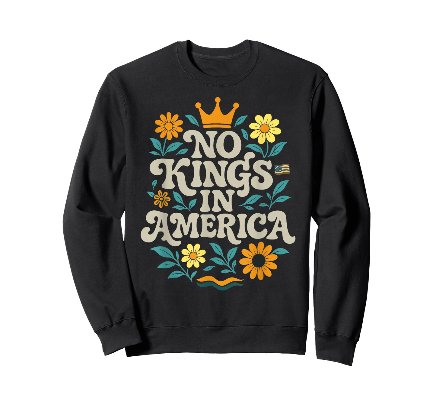 No King in American Retro Floral 70s Democracy Women T-Shirt
