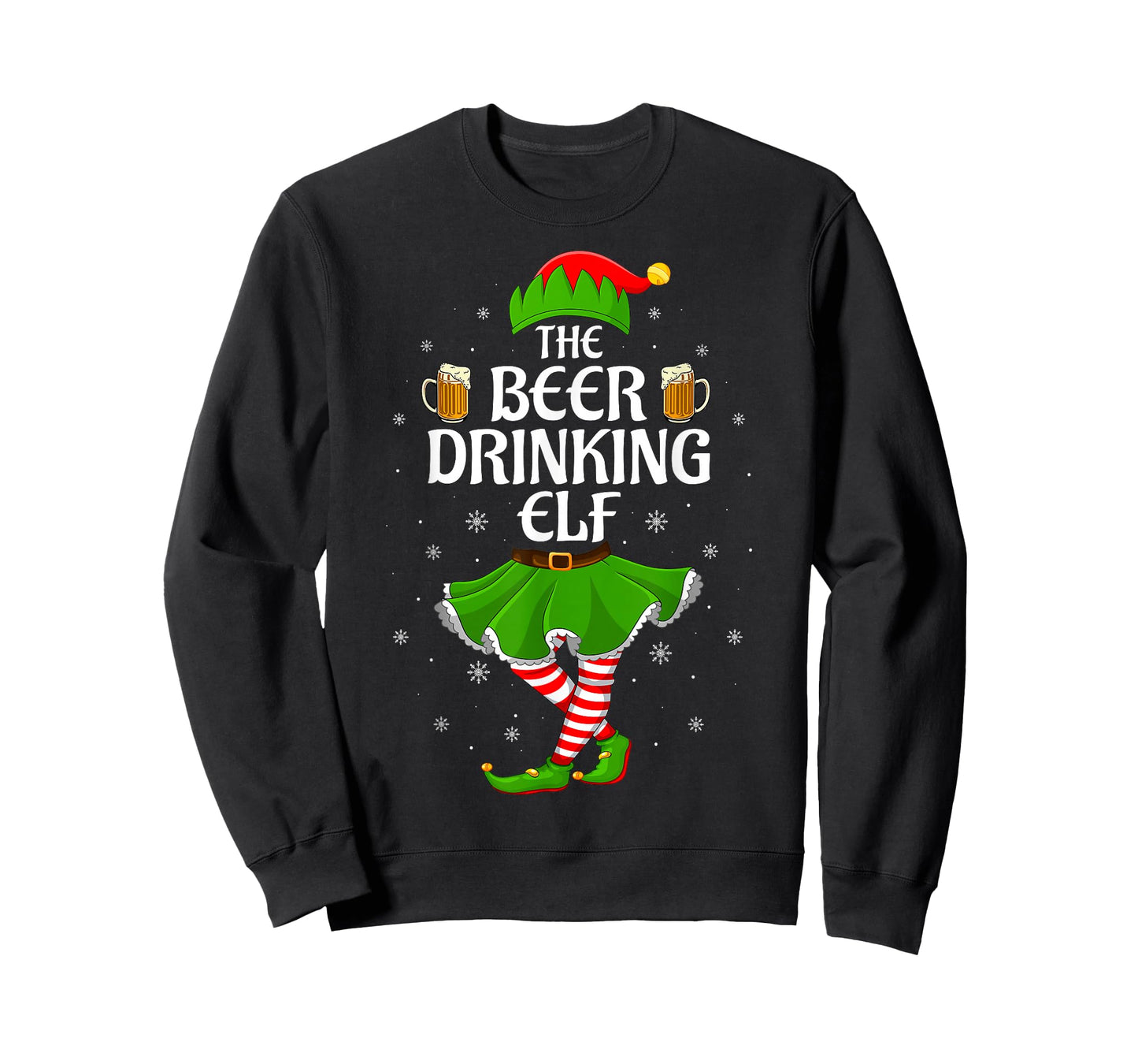Beer Drinking Elf Christmas Family Girl Women Elf Squad Xmas T-Shirt