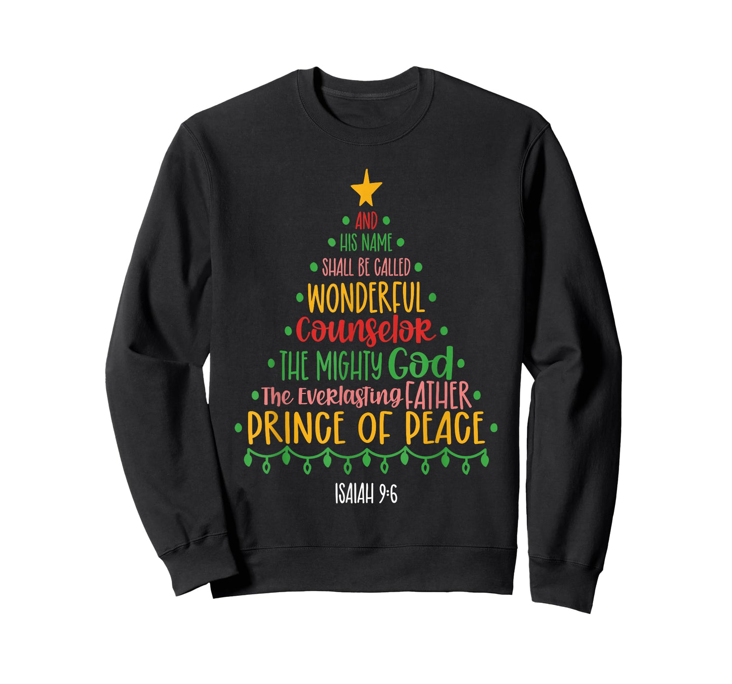 Christian Christmas Bible Verse Names of Jesus Tree Shaped T-Shirt