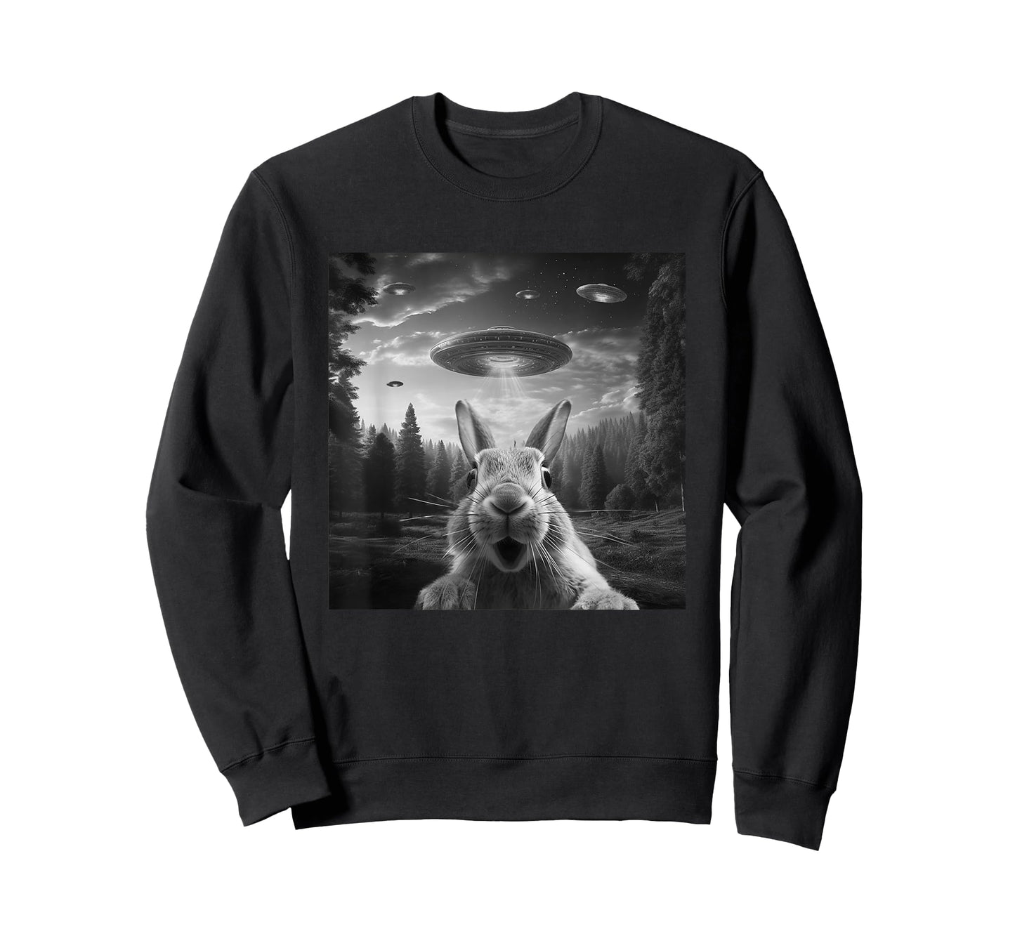 Alien UFO Selfie Bunny Spaceship Weirdcore Funny Rabbit T-Shirt