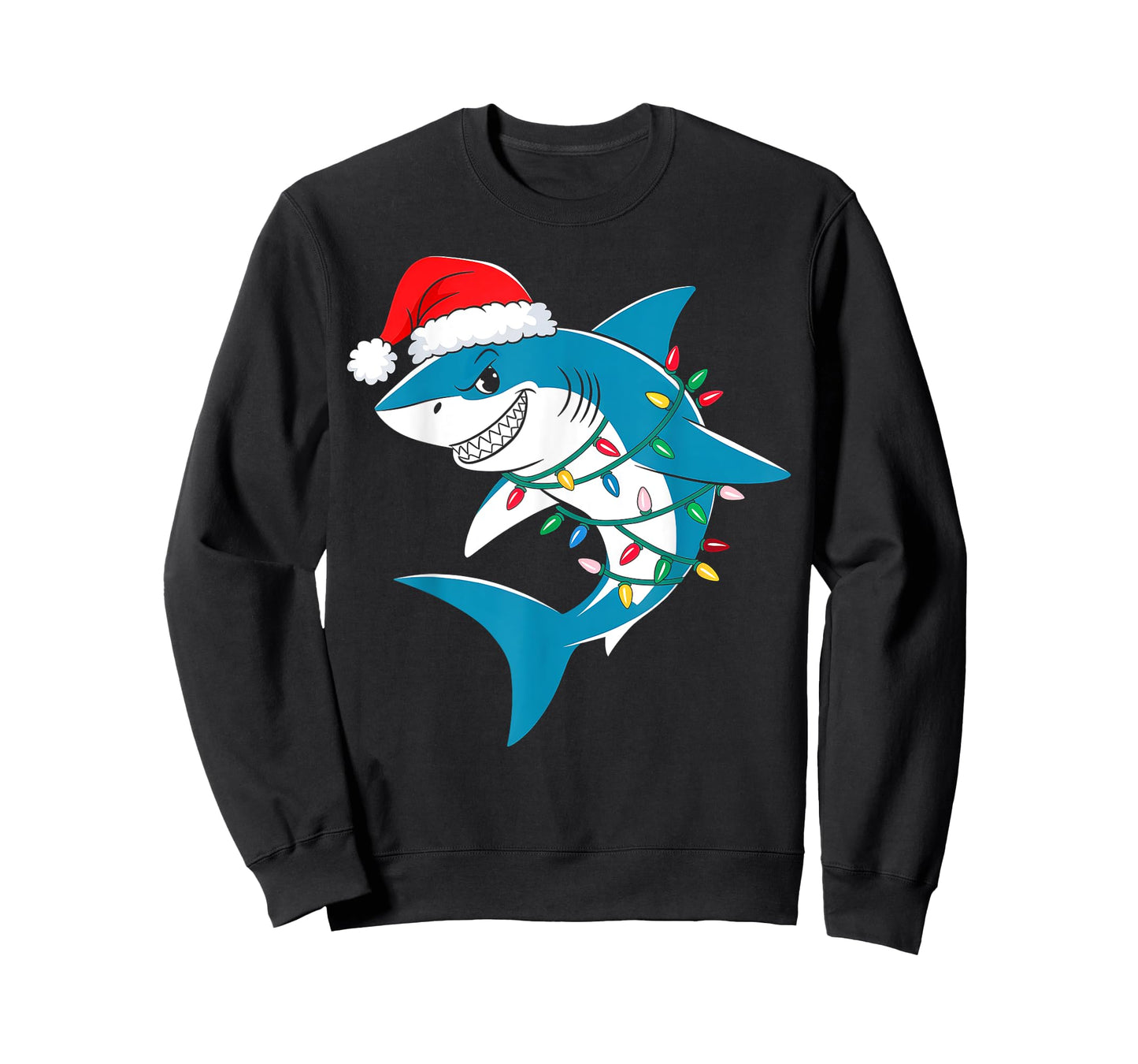 Shark Christmas Lights Santa Hat Xmas Pajama Boys Girls Kids T-Shirt