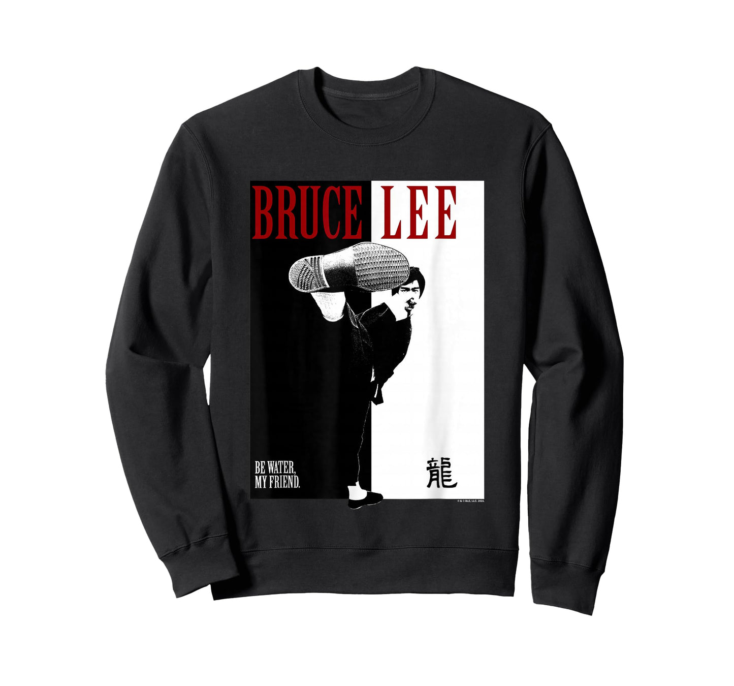 Bruce Lee Be Water My Friend High Kick Black & White Poster T-Shirt