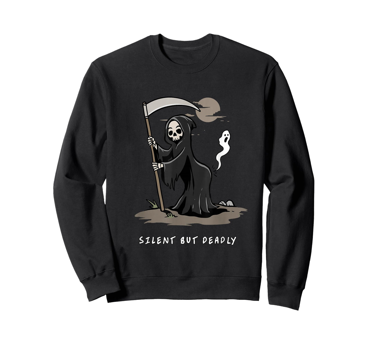 Silent But Deadly Funny Grim Reaper Skeleton Dark Humor Art T-Shirt