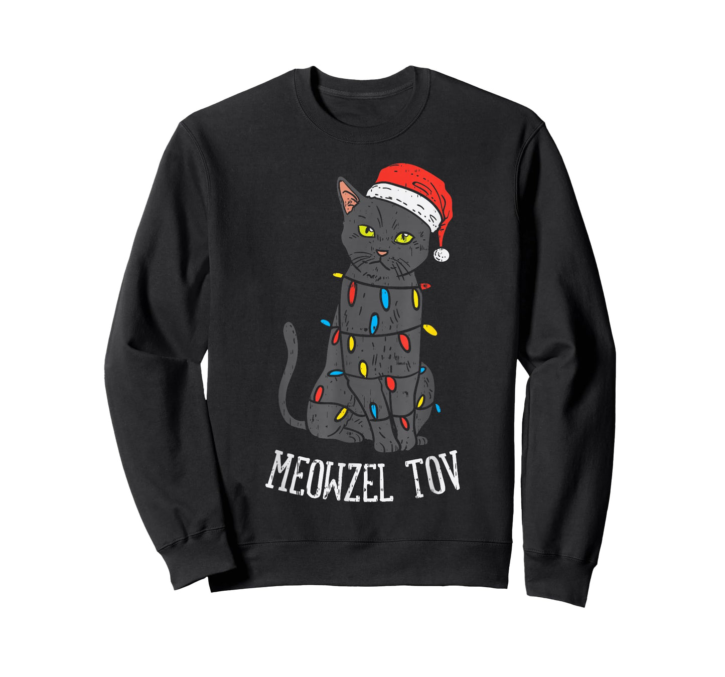 Meowzel Tov Hanukkah Black Cat Christmas Lights Pet Gift T-Shirt