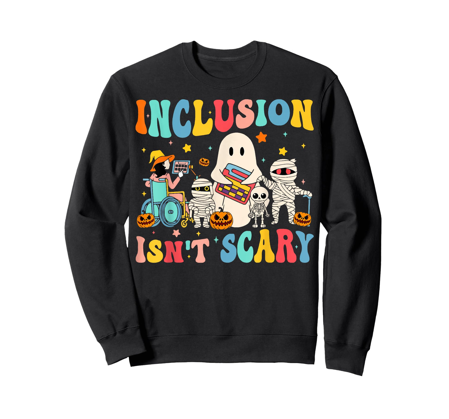 Inclusion Isn't Scary Teacher Skeleton Ghost Cute Halloween T-Shirt